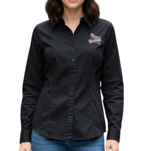 Harley-Davidson Women’s Medium Shirt Black Long Sleeve Button-Up Cotton Embroide